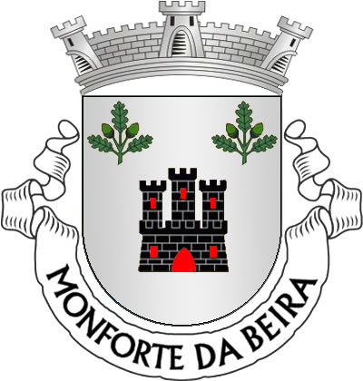 <p>Escudo de prata, castelo de negro aberto e frestado de vermelho e lavrado do campo; acantonados em chefe, dois ramos de sobreiro de verde. Coroa mural de prata de três torres. Listel branco, com a legenda a negro: “MONFORTE da BEIRA”.</p>
<p>(D.R. II Série nº 126, de 02/07/2009)</p>