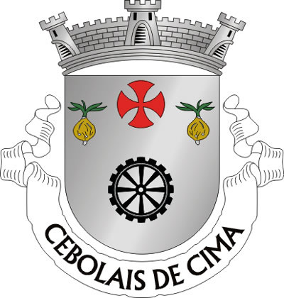 <p>Escudo de prata, roda dentada de negro; em chefe, cruz da Ordem do Templo (de vermelho), entre duas cebolas de sua cor, folhadas de verde. Coroa mural de prata de três torres. Listel branco com a legenda de negro, em maiúsculas : “CEBOLAIS DE CIMA“.</p>
<p>(D.R.III Série nº 139, de 17/06/99)</p>