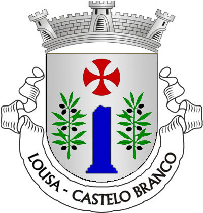 <p>Escudo de prata, um fuste de coluna de azul entre dois ramos de oliveira de verde, frutados de negro e postos em pala; em chefe, Cruz dos Templários. Coroa mural de prata de três torres. Listel branco, com a legenda a negro: «LOUSA - CASTELO BRANCO».</p>
<p>(D.R.III Série nº 18, de 22/01/04)</p>