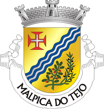 <p>Escudo de ouro, barra ondada de azul, carregada de duas burelas ondadas de prata, entre a Cruz da Ordem de Cristo e dois ramos passados em aspa, um de sobreiro, de verde, landado de vermelho, e outro de oliveira, de verde e frutado de negro. Coroa mural de prata de três torres. Listel branco, com a legenda a negro: “MALPICA DO TEJO“.</p>
<p>(D.R.III Série nº 11, de 14/01/02)</p>